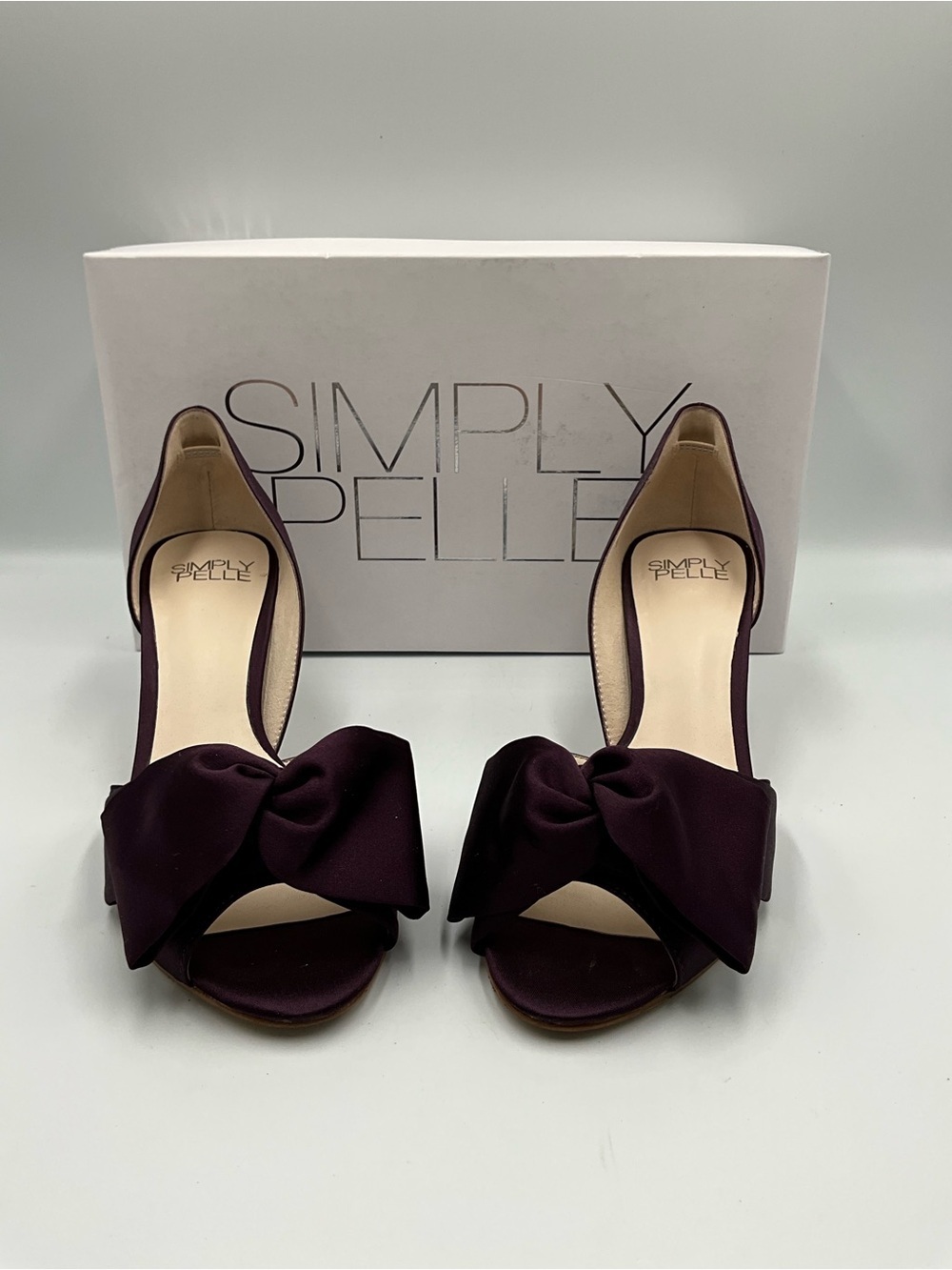 Simply Belle Heels Size 8 Plum Women's Bow Peep-Toe Heels